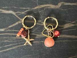 oorbellen/creolen M&M rvsgoud oranje jade