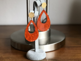 oorbellen XL goud met oranje raisin druppel