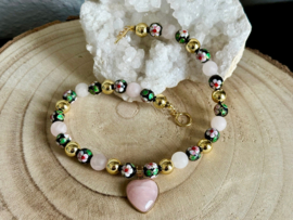 collier ketting met rozenkwarts hart