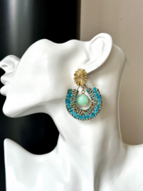 oorbellen beaded Nefertiti blauw goud
