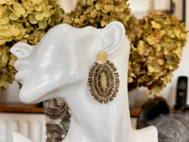 oorbellen statement bead embroidery bruin goud