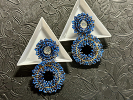 Oorbellen bead embroidery mandala blauw