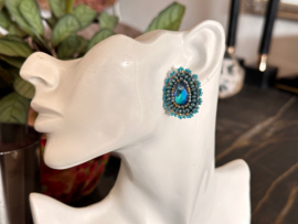 oorbellen oorknoppen beaded blauw/groen kristal