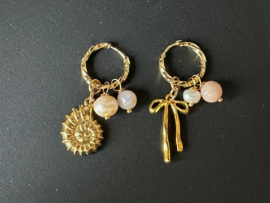 ooebellen/creolen mix&match rvs goud parel en maansteen
