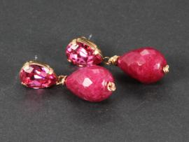 oorbellen cerise kort goud jade en swarovski