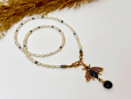 collier/ketting pareltjes wit