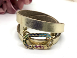 armband leer goud met zirkonia slot