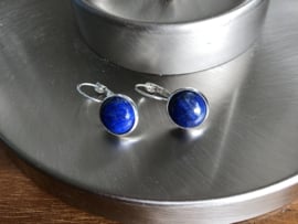 oorbellen zilver klapcreool met lapis lazuli