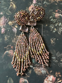 oorbellen fringe bead embroidery roze goud