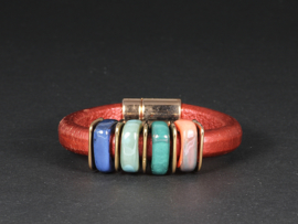 armband rood leer met keramiek