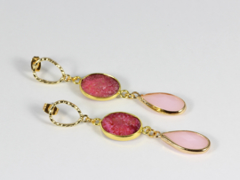 oorbellen XL met roze jade en kristal facet
