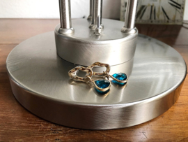 oorbellen goud met blauw facet glas