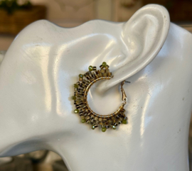 oorbellen creolen bead embroidery groen goud