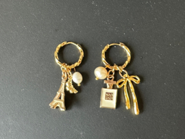 oorbellen/creolen m&m rvs goud Paris wit
