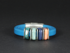 armband blauw leer met keramiek