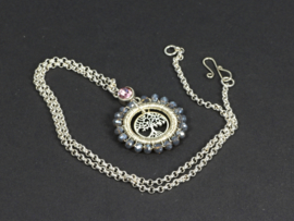 collier zilver medaillon tree of life met swarovski grijs