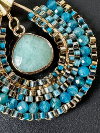 oorbellen beaded Nefertiti blauw goud