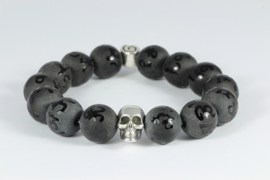 heren armband met antraciet jaspis en metalen skull