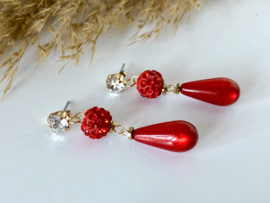 oorbellen rood met swarovski helder