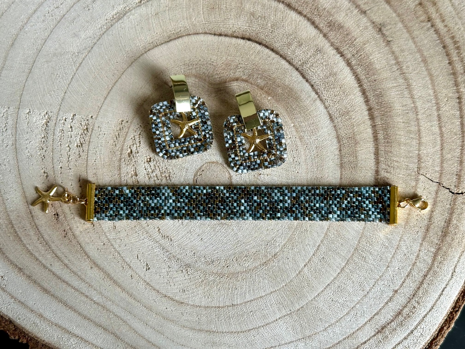 armband bead embroidery grijs goud met zeester