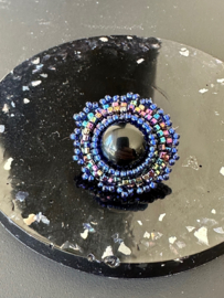 Oorbellen bead embroidery black onyx