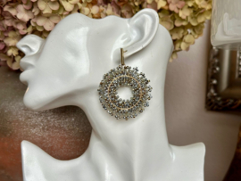 oorbellen statement XL bead embroidery grijs goud