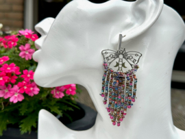 oorbellen bead embroidery zilver vlinder