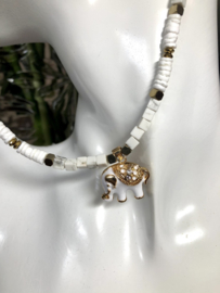 collier kort wit goud met olifant