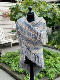 omslagdoek blauw beige geblokt