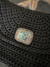 Tas clutch handmade zwart met abalone shell