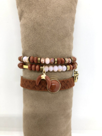 armbanden set BOHO Chic bruin roze