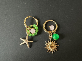 oorbellen/creolen rvs goud cateye groen