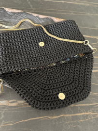Tas clutch handmade zwart met abalone shell