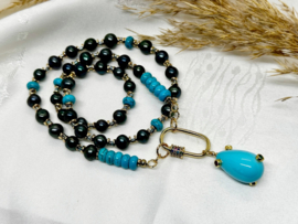 collier ketting antraciet parels