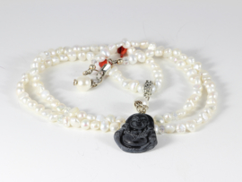 collier lang met witte parels en budha