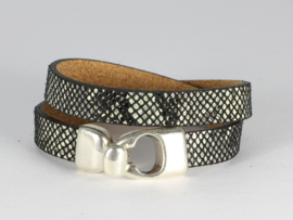 armband dubbel DQ leer met slangenprint zwart wit