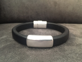 heren armband zwart leer zilver