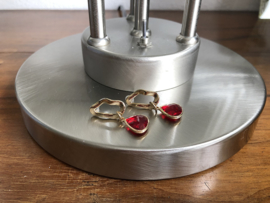 oorbellen goud met rood facet glas