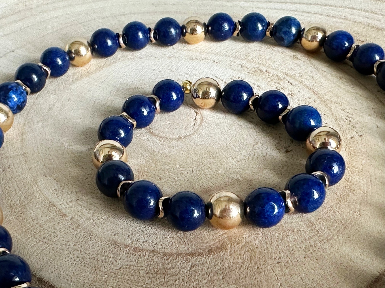 Armband lapis lazuli en rvs goud