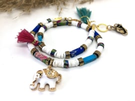 armband BOHO Chic wit blauw met olifant