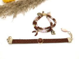 armbanden set BOHO Chic bruin roze