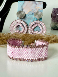 Armband bead embroidery delica's roze parelmoer