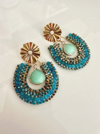 oorbellen beaded Nefertiti blauw goud