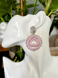 oorbellen bead embroidery delica's roze zilver hart