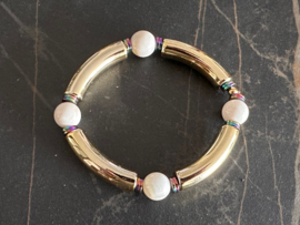 Armband tubes goldplated parelmoer