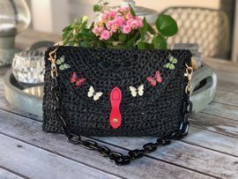 Tas zwarte raffia met vlinder