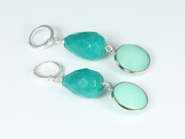 oorbellen  lang zilver met turquoise jade