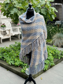 omslagdoek blauw beige geblokt