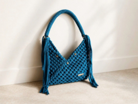 Traingle tas blauw met franjes