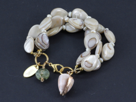 armband met de edelsteen prehniet, parelmoer en  parels